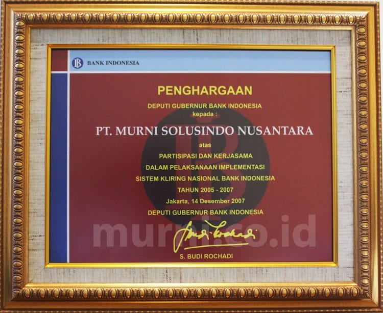 Piagam Penghargaan PT Murni Solusindo Nusantara