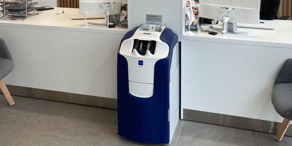 an illustration of teller cash recycler (TCR) in customer-facing implementation setting